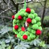 Yousheng 13 Inch Christmas Green Elf Wreath for Front Door Plush Pompom Ball Wreath with Wooden Elf Hand for Winter Wall Window Fireplace Door Decor