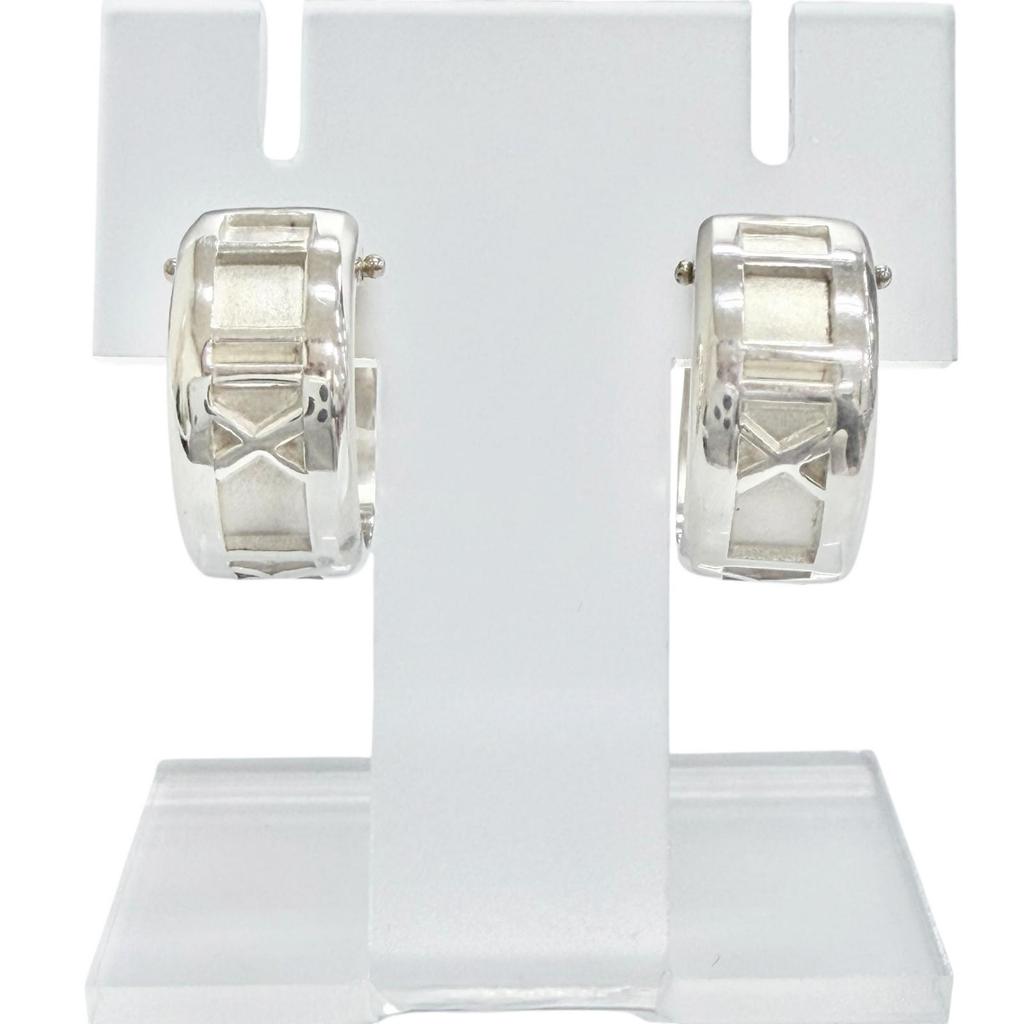 Great TIFFANY&Co. Atlas Ring Pierce Hoop earrings, accessory, Silver 925 Used