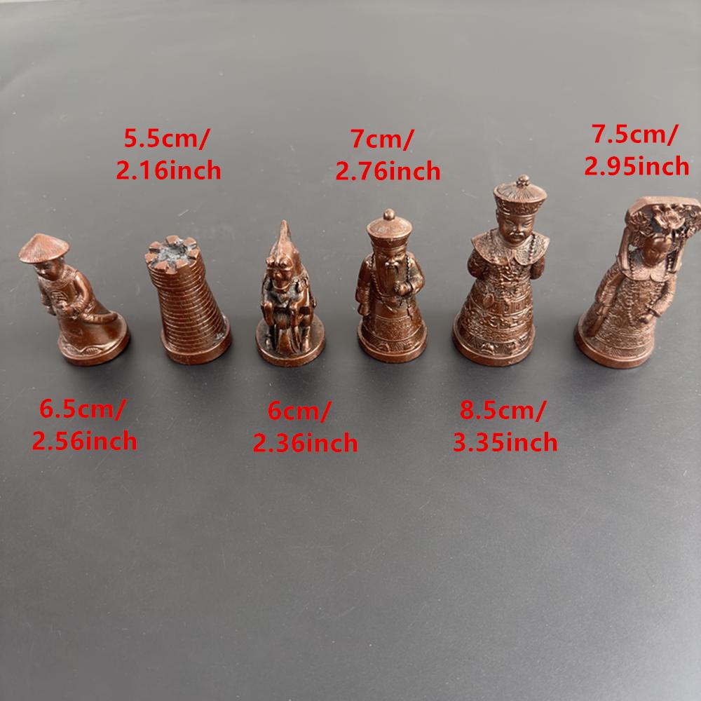 Großes Vintage Schach 3D Qing Armee Figuren Schachbrett aus Leder Gips + Harz Figuren Spielbox 40*19Cm/15,7*7,5 Zoll