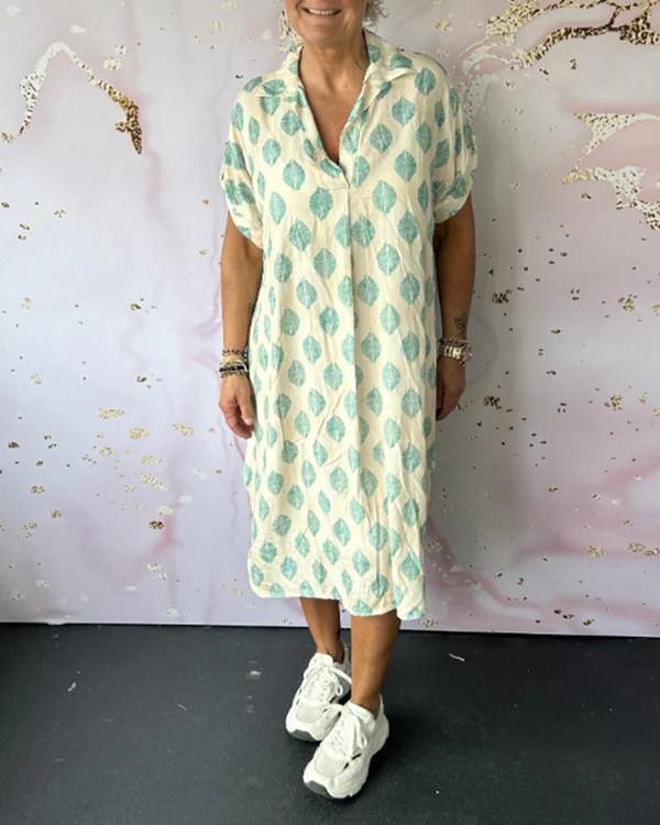 Spring 2026 Women s Loose V-neck Short Sleeve Printed Casual Dress Double Extra Large синий