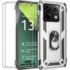 Case + 2 Tempered Glass for Xiaomi Redmi Note 13 Pro 5G (not for 4G), Rigid Protection Ring Stand - Silver