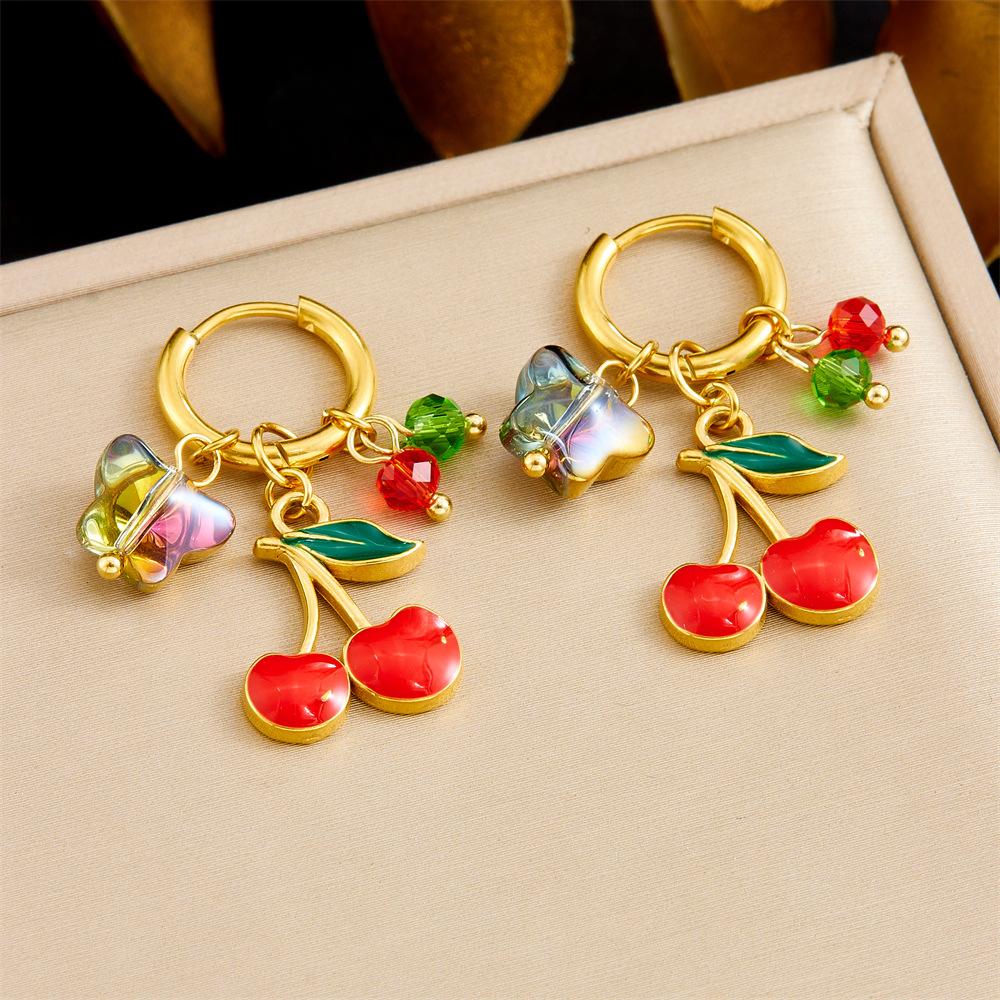[Fashion Personality Trendy Multi Element Sea Shell Drip Oil Fruit Butterfly Pendant Earrings]