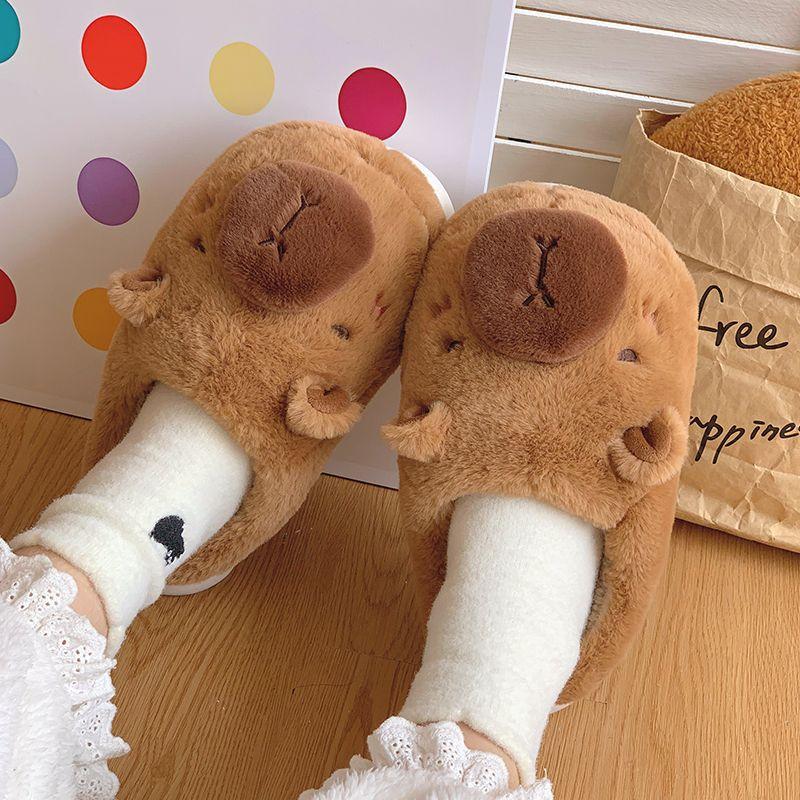 Capybara Slippers Non-slip Pufferfish Ladies Kids Home Cotton Shoes Boys Man Cute Kapibala Girls Plush Slipper