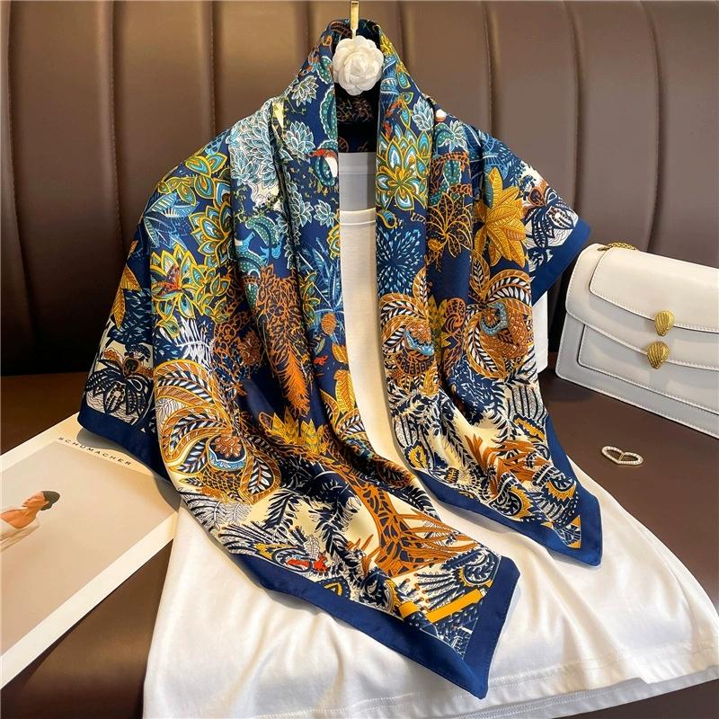 Autumn Simulated Silk 90CM Square Scarves Head Echarpe Foulards Femme Wraps Women Shawls Bandana Hijabs