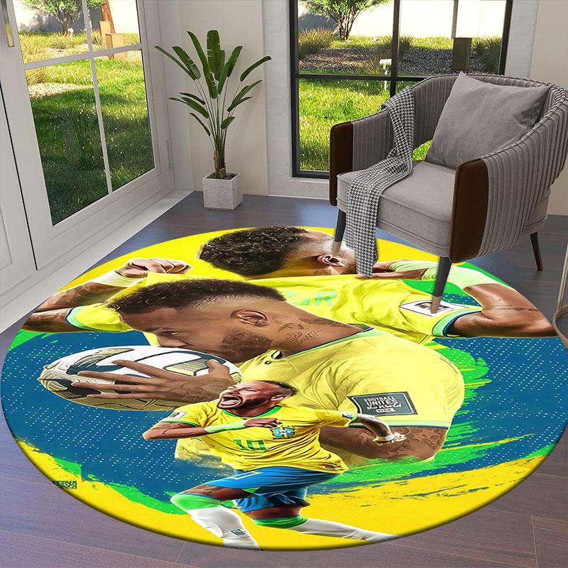 Neymar Jr Runder Teppich, Teppich für Wohnzimmer Schlafzimmer Sofa Spielzimmer Dekor, Rutschfeste Fußmatte