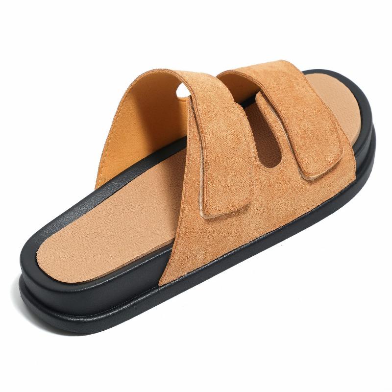 Unisex Suede Double Strap Slide Sandals with Adjustable Velcro and Soft Insole for Casual Summer Wear