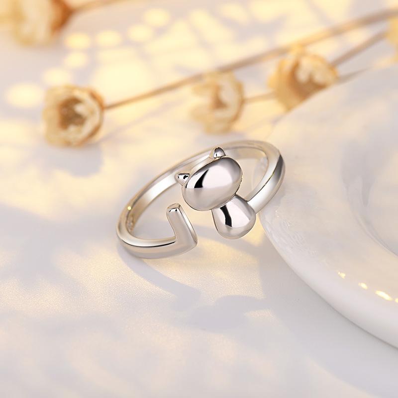 Cute Cat and Mouse Shape Open Ring for Women Antique Silver Color Modern Fashion Girls Finger Accessories Hip Hop Party Jewelry