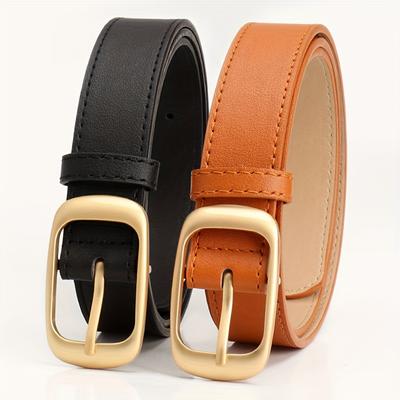 1pcs Women's Belt Fashion Classic Buckle PU Leather Belt Versatile Casual Golden Needle Buckle - Pair with Jeans, Pants, Dress