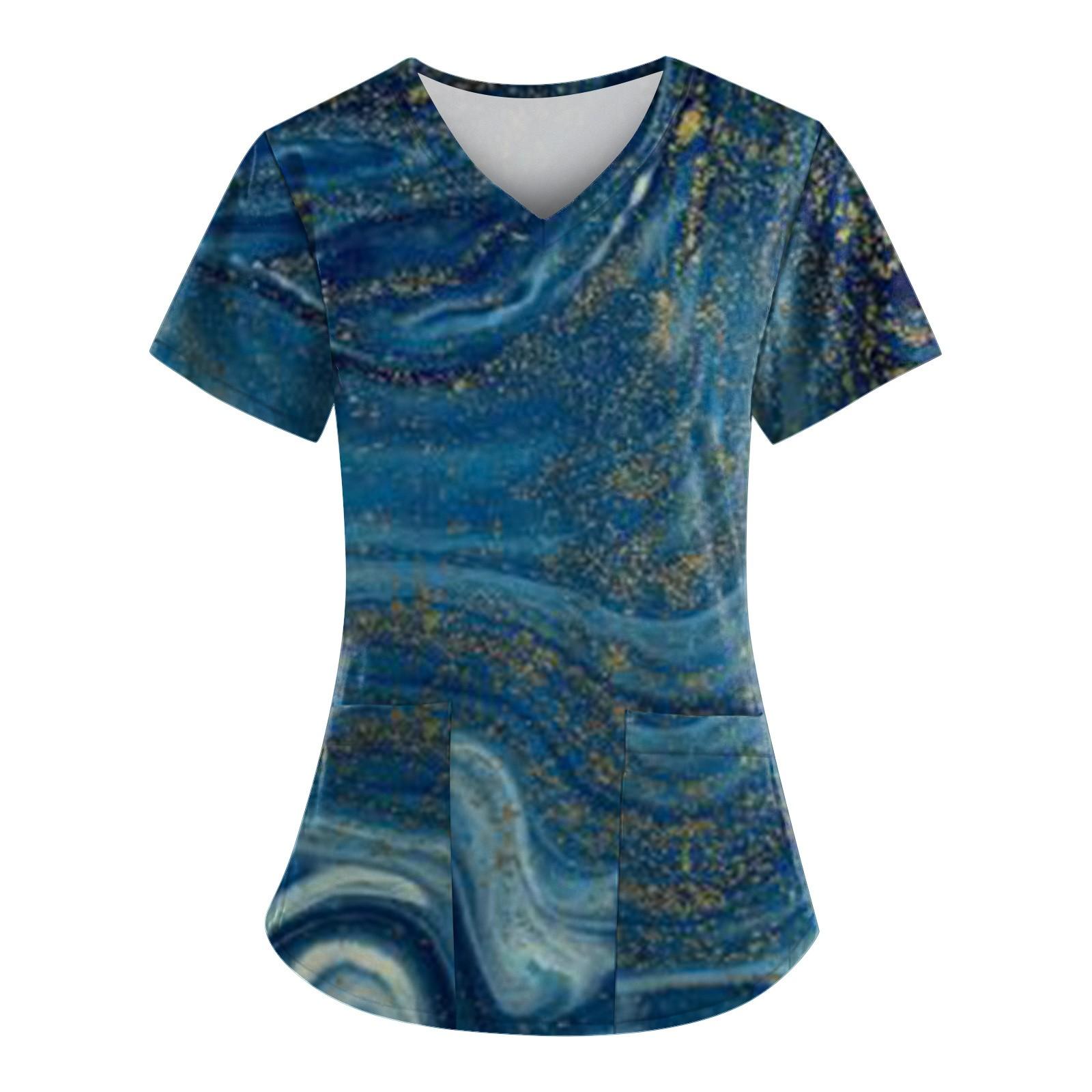 

Женская мода весна и лето картина маслом с принтом V-образным вырезом с коротким рукавом рабочая одежда с карманами топы M