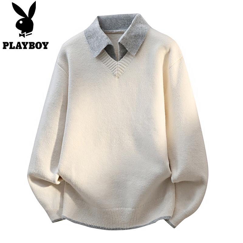 Мужской свитер PLAYBOY с воротником-поло, имитирующий двойку 4XL белый