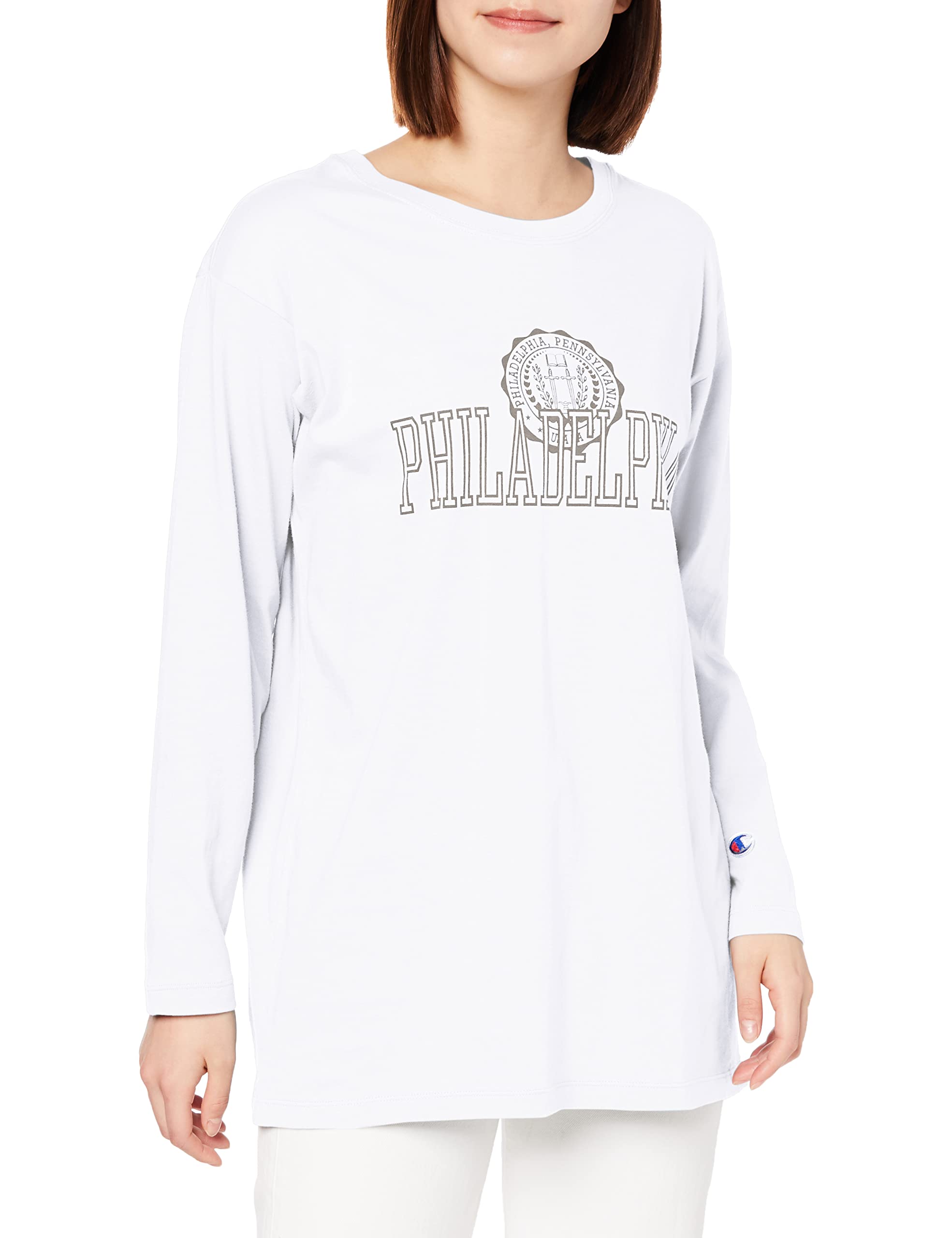 

Champion Basic Long Sleeve Crew Cotton Logo Women s T-Shirt, CW-X405-010-L, Neck, USA, One-Point белый
