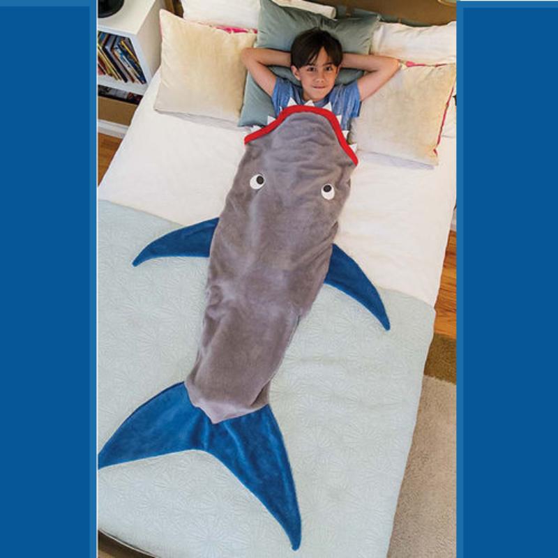Children Shark Sleeping Bag Ultra-soft Fluffy Flannel Fishtail Blankets Kids Boys Girls Wearable Sleepsack Cozy Fluffy Sleep Bag