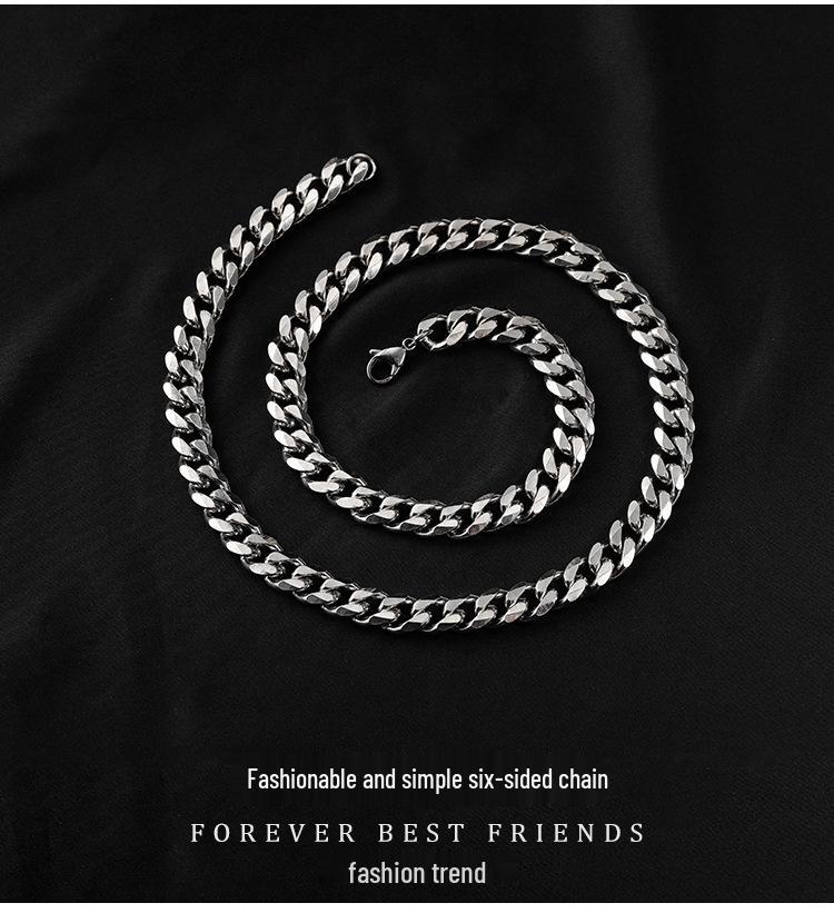 Cuban Link Titanium Steel Necklace - Thick Chain, European & American Hip Hop Style, Unisex Trend, Six-Sided Design