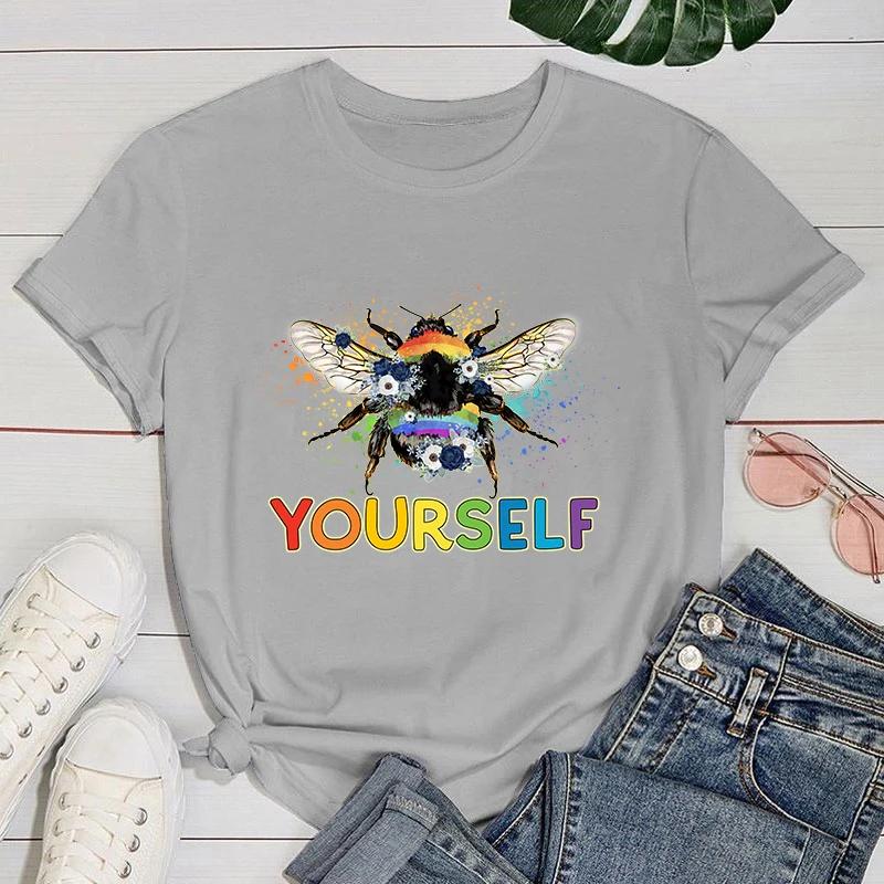 (Premium T-shirt)Lgbt Bee Yourself Letter Printed T-Shirts Fashion Harajuku Women Summer Tee Shirt Female Casual Short Sleeve