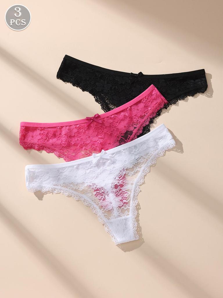 3Pcs/Set Women Thongs Sexy Lace Panties Low Waist Underwear Girls Briefs G-String Breathable Ladies Panty Floral Female Lingerie