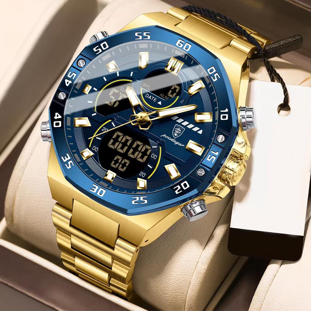 Zegarki Męskie Cyfrowo-Analogowe - Wodoodporny LEDowy Podświetlany Nocą, Modny Zegarek na Rękę Outdoorowy na Co Dzień i Aktywny