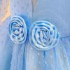 4-14 Years Girls Stereo Flower Gigot Sleeve Tie Back Mesh Party Sequins Bridesmaid Wedding Floral Plain Dress 2023