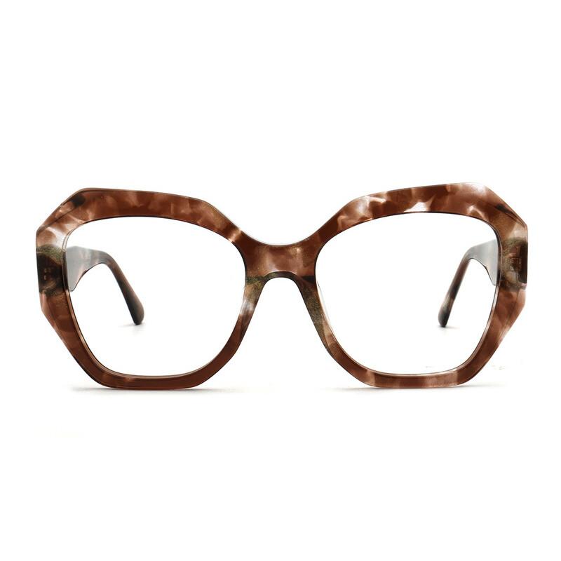 Luxury Reading Glasses For Women High Quality Polygonal Frame Retro Blue Print Optical Prescription Eyeglasses