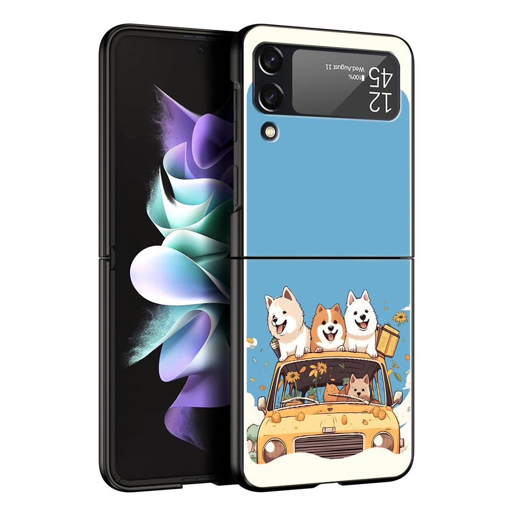 Schattige Cartoon Hond Kat Voertuig Telefoonhoesje Voor Samsung Galaxy Z Flip3 Flip4 Flip5 Case Voor Z Flip 3 4 5 6 7 Harde Vouwbare Cover