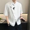Summer Short-sleeved Shirt Men Ice Silk Stand Collar New Fashion New Chinese Top