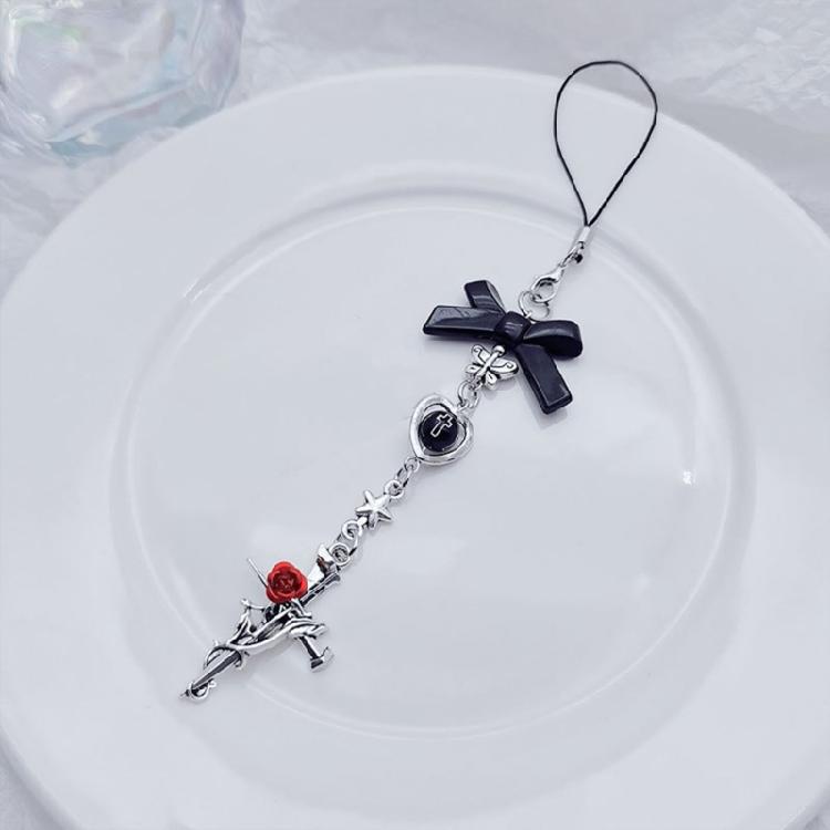 Mobile Phone Charm Gothic Cross Bat Rose Pendant Keychain Strap Lanyard for Bag