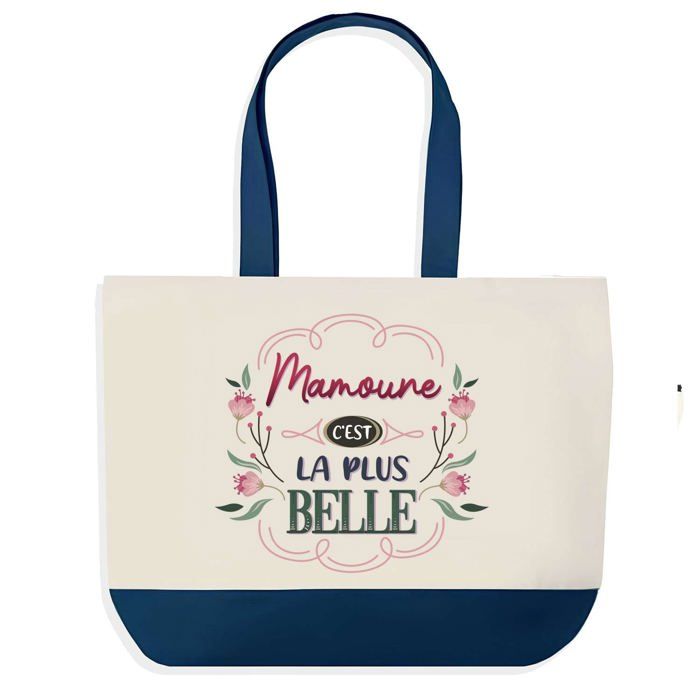 Tote bag - PLANETEE - Mamoune la plus belle Maman - Fond bleu - Coton - 40x45 cm