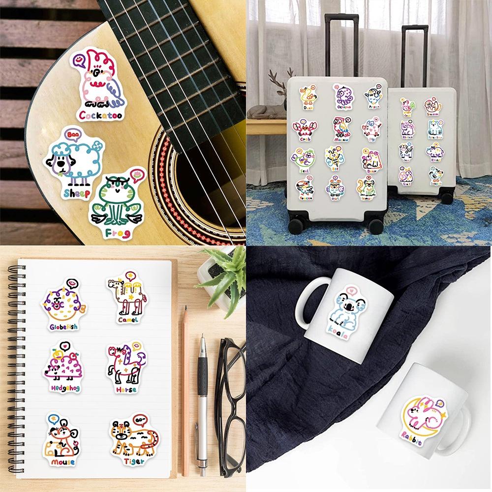 Adesivos Adoráveis de Animais em Linha de Desenho Animado 50 unidades Impermeáveis Decorações Diy Para Guitarra Caderno Mala Estilo Fofo