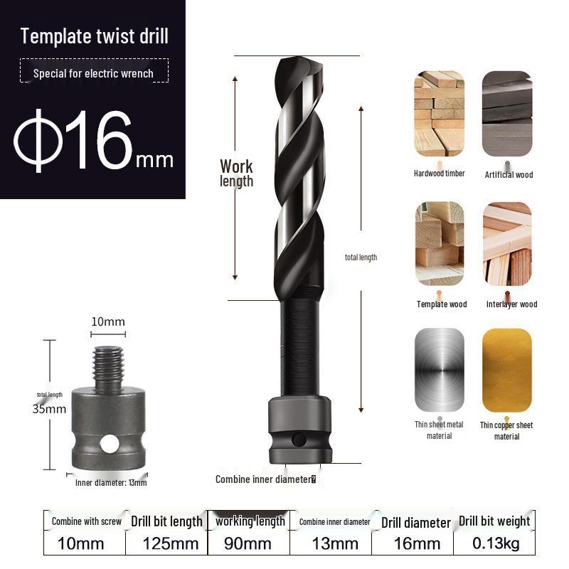 Woodworking Twist Drill Bit & Conversion Sleeve for Fast Hole Punching with Electric Wrench