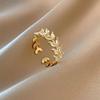 Gold Sliver Zircon Leaves Cuff Rings For Women Copper Inlaid Rhinestone Adjustable Finger Accessory