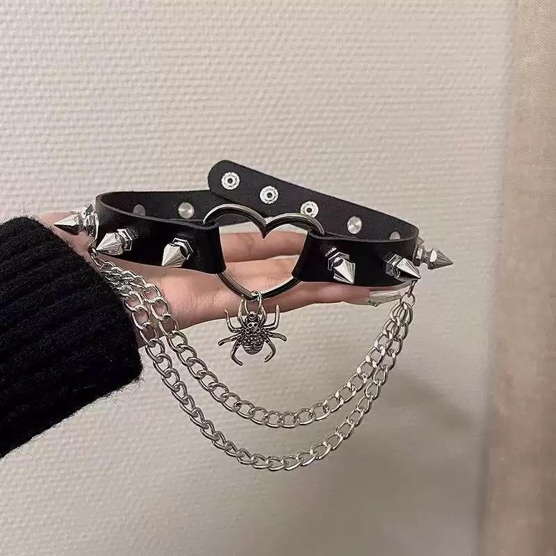 Fashion Black PU Leather Choker Necklace Women's Punk Gothic Spike Rivet Necklace Pendant Collar Jewelry