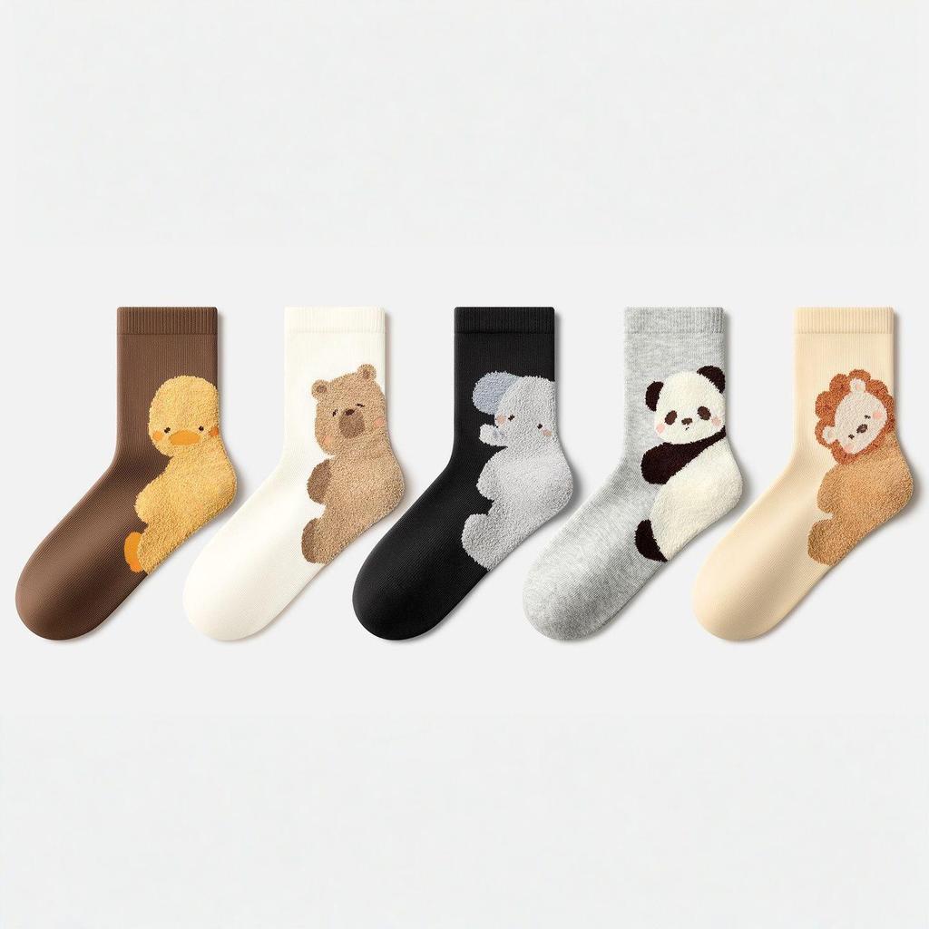 Children's Cartoon Animal Cotton Socks - Sweat-Absorbent Mid-Calf for Boys & Girls, Spring to Winter