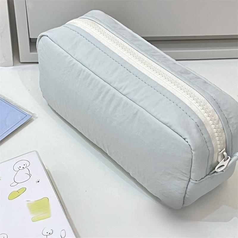 Simplicity Solid Color Pen Bag Zipper Design Large Capacity Pencil Case Portable Stationery Organizer Office Back To School