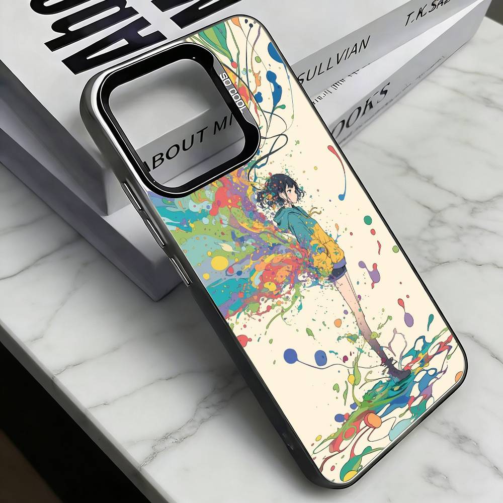 C-Cartoon illustration Phone Case For iPhone 17,16,15,14,13,12,11 Plus,Pro Max,XS,Colored Silver Plated Inside Cover