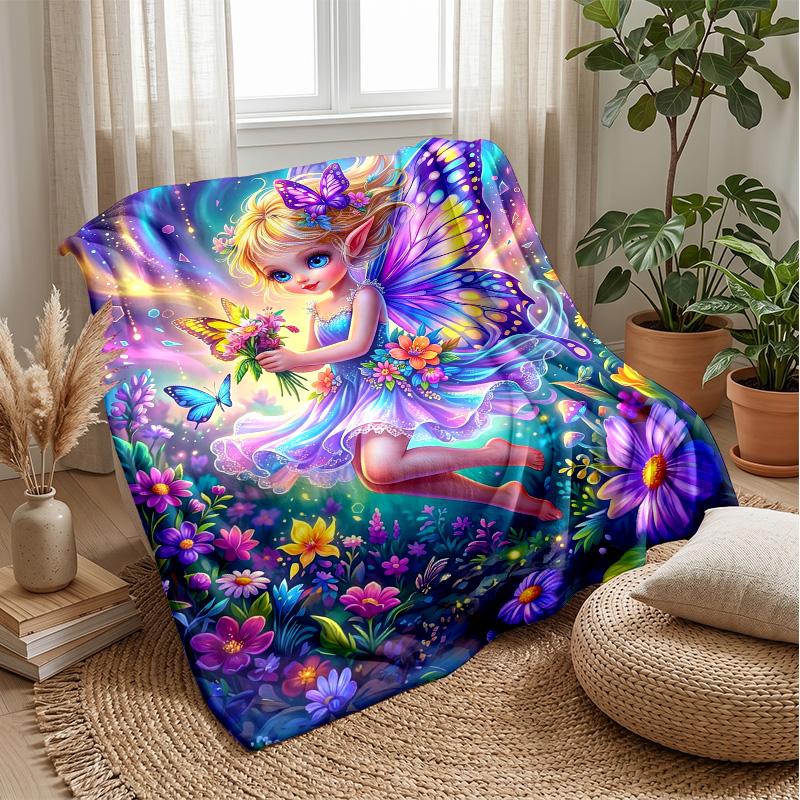 Fairy Unicorn Among Flowers Theme Blanket Lightweight Warm Flannel Blanket Decorative Throw Blanket for Home Decoration