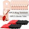 20pcs Copper Terminal Connectors, AWG 1/0 2/0 2 4 6 8 Ring Lug Kit With Shrink Tubing  & Battery Cable Lugs