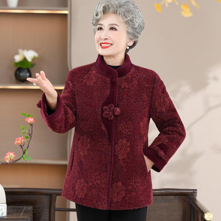 

Grandma s Winter Clothes and Velvet Padded Collar Tang Suit Old Lady 70 Years Old 80 Warm Middle-aged and Elderly Women s Coat 5XL