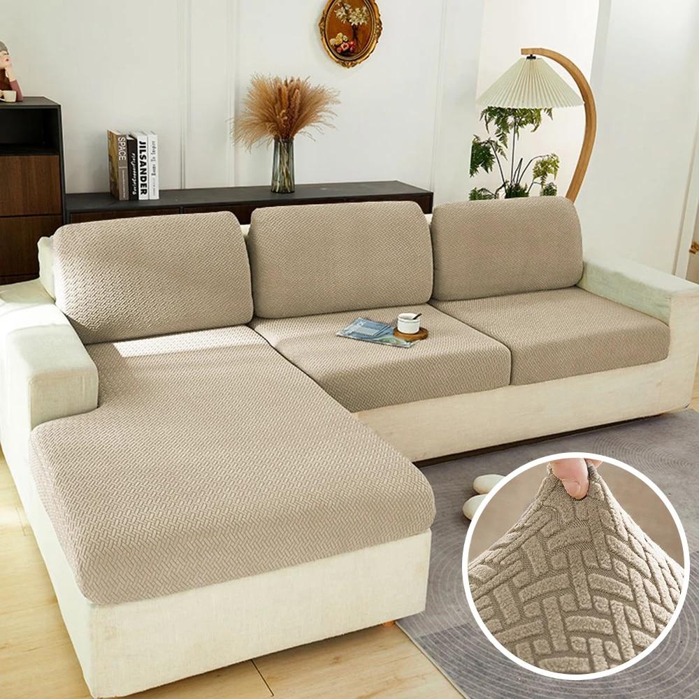 Elastic Sofa Cover for Living Room Jacquard Solid Sofa Seat Cover Grey Washable Seat Cushion Cover Furniture Protector Sectional