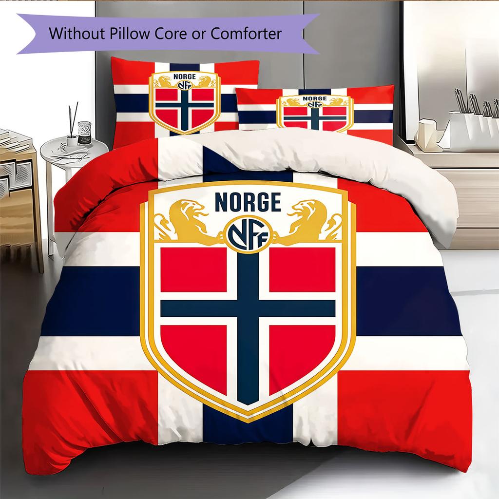 Norway national football logo Pattern Bedding Home Decoration Birthday Gift (1 * duvet cover + 2 * pillowcase, without core),fan merchandise.