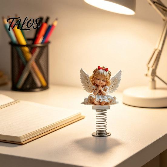 Spring Swing Car Accessories Angel Girl Ornament, 2D Double Sided Acrylic Dashboard Bouncing Ornaments Decor with Adhesive Base, Cute Praying Figurine