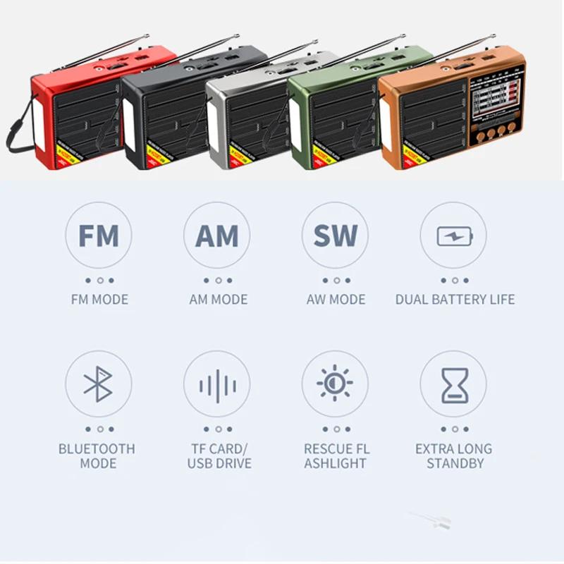 Full Band Radio Portable FM/AM/SW Receiver Rechargeable Radio TF/USB Music Player with LCD Display