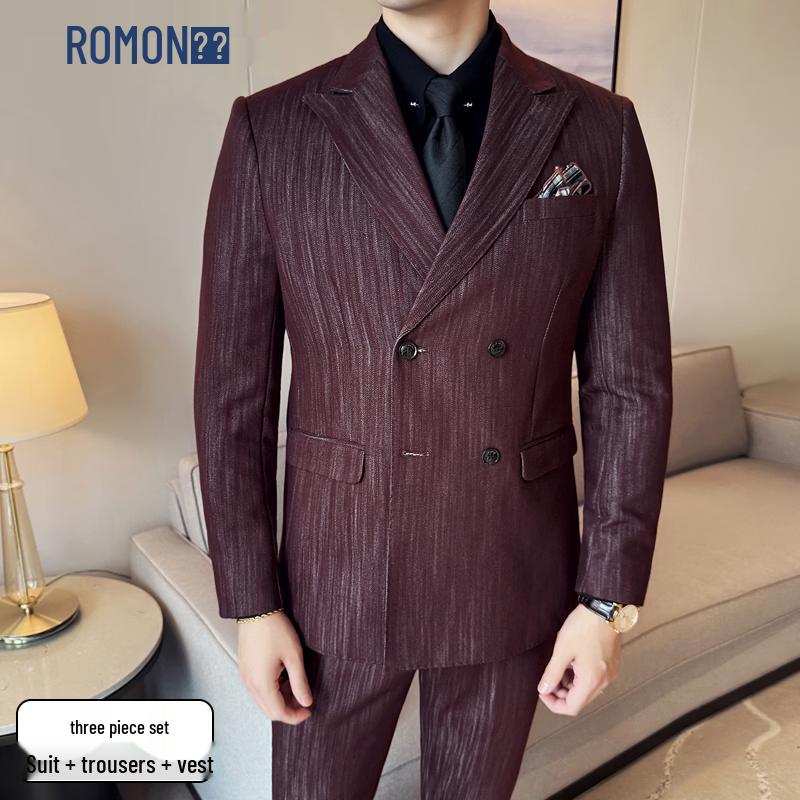

ROMON Men s Double-Breasted Business Suit Set XXL