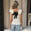 Women Casual Textured Backless Bow Tie Flying Sleeve Knit Short Sleeve T Shirt