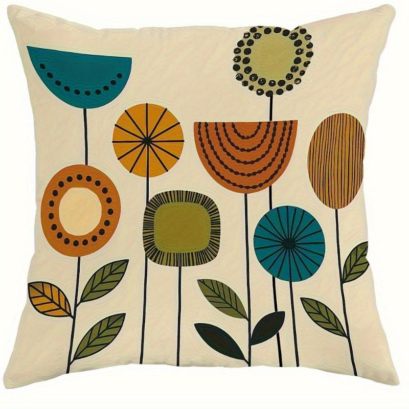 Retro Abstract Floral Pillow Covers Orange Blue Green Cushion Covers Zippered Decorative For Living Room Bedroom Sofa Home Decor