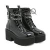 Leather Women Modern Boots Gothic Style Metal Bat Dark Black Platform Mid Calf Boots Chunky Heels Sexy High Heels