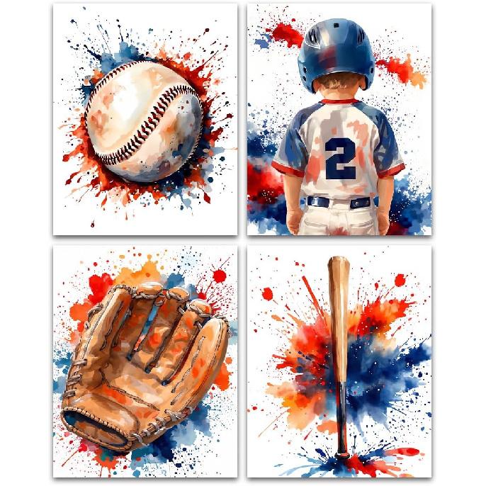 Basketball Graffiti Canvas Wall Art Prints,Graffiti Wall Art Sports Print Wall Decor Set of 3,Retro Colorful Baseball,Soccer,Basketball Print for Boy