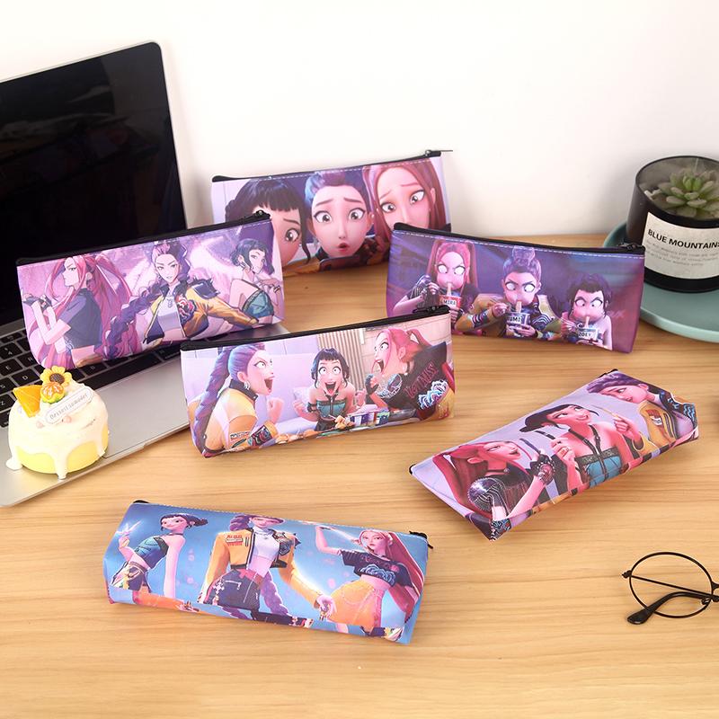 Kpop Demon Hunter Saja Lovely Student Large Capacity Stationery Bag Pu Single Layer Storage Bag Student School Zipper Stationery