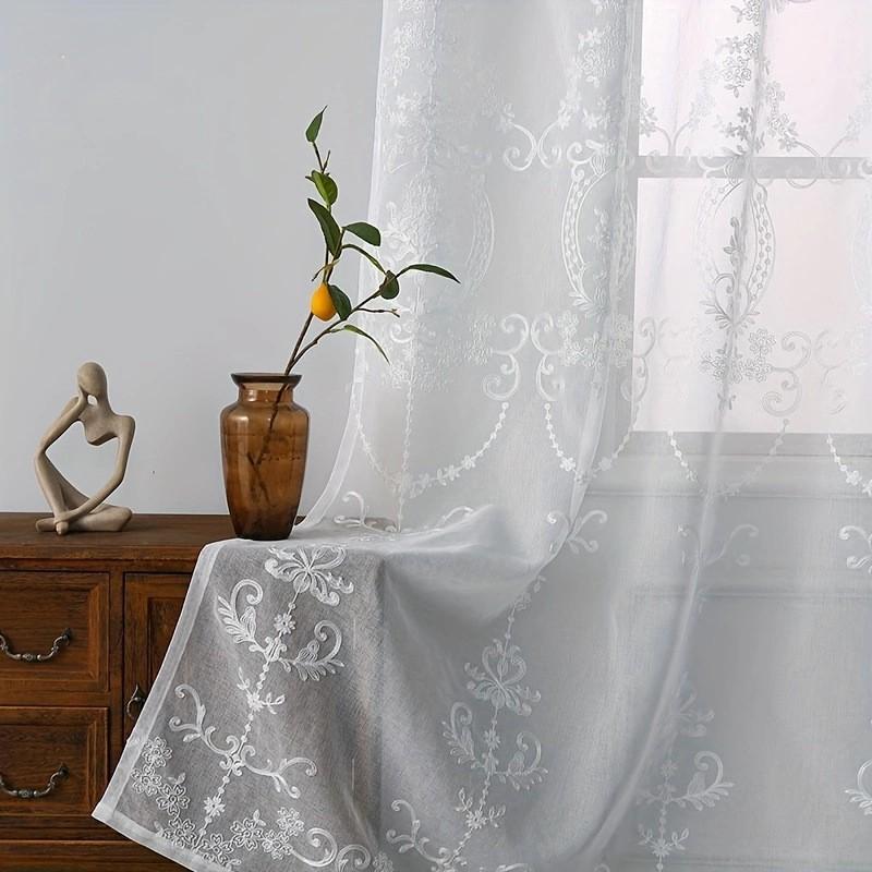 Modern Simple White Embroidered Sheer Curtain Living Room Bedroom Balcony Partition Light Filtering