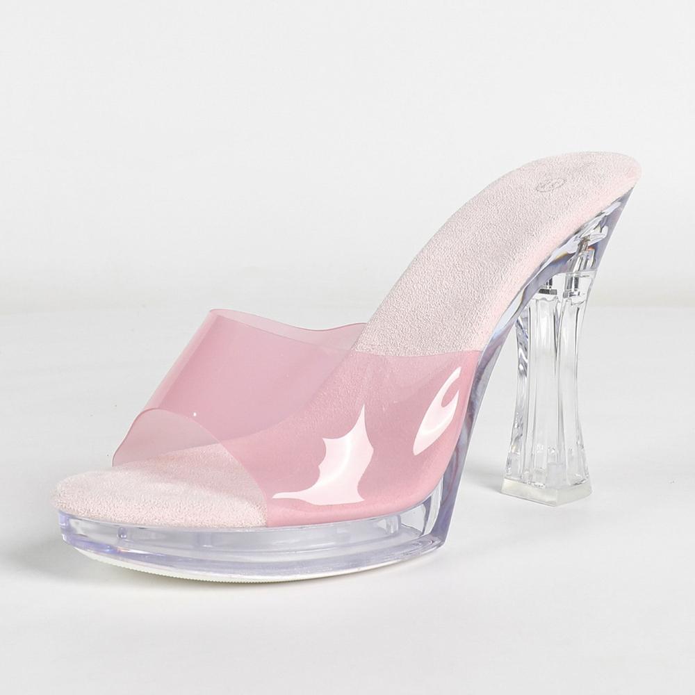 Women 11CM Chunky Heel Slide Slippers Platform High Heel Sexy Outdoor Runway Stage Fashion Footwear LFD-198711-A79