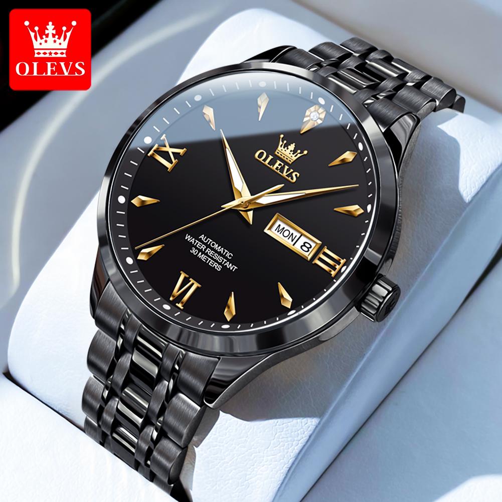 OLEVS 9956 Original Automatic Mechanical Watch for Men Dual Calendar Luminous Business Dress Men's Wristwatches