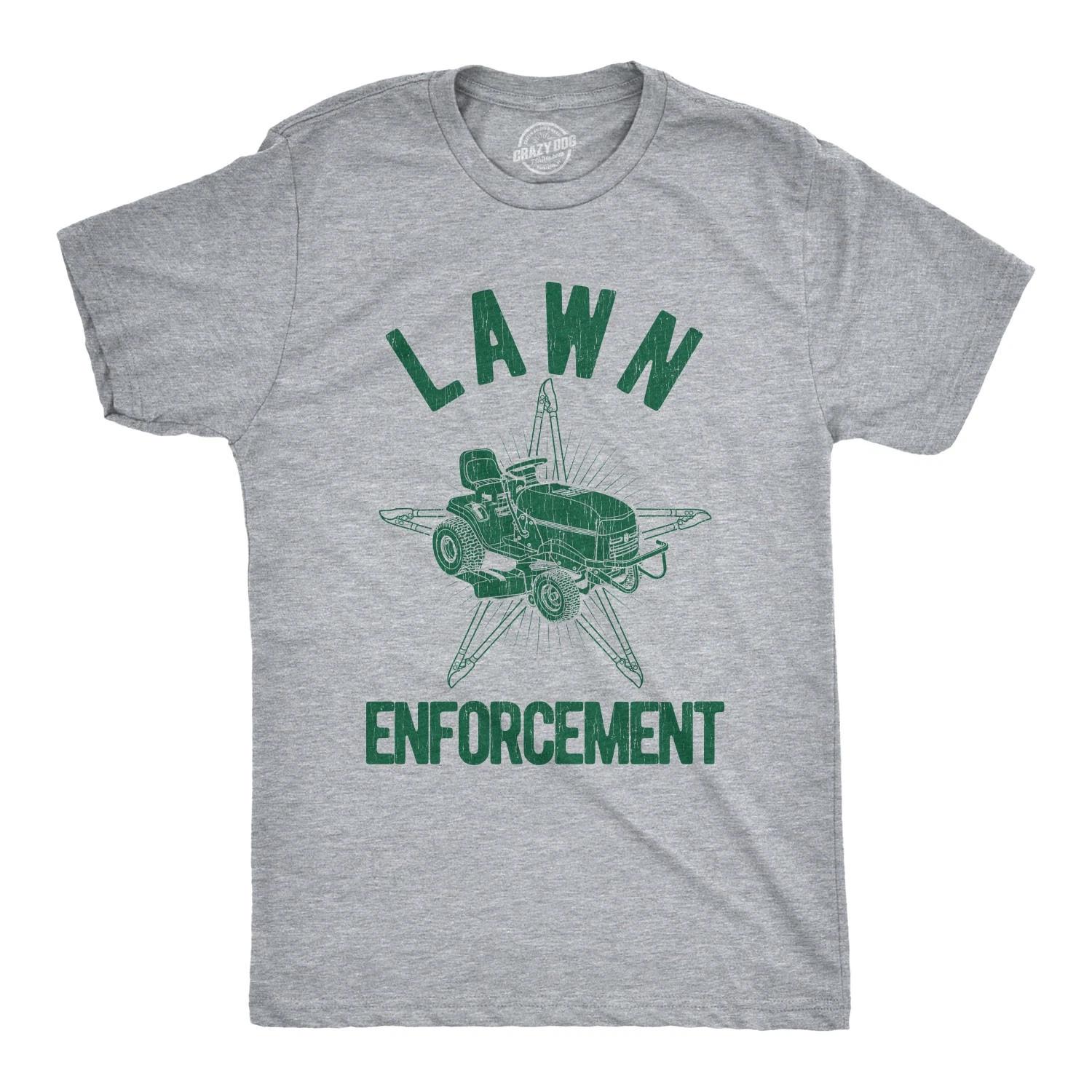 Mens Lawn Enforcement T Shirt Funny Lawnmower Police Cop Tee XS